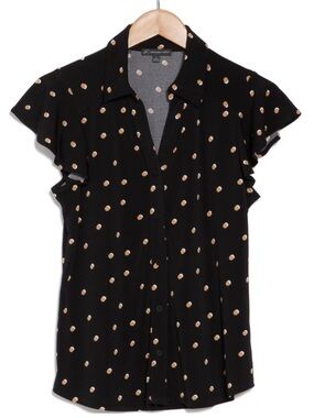 NWT Adrianna Papell Flutter Sleeve Knit Button-Up Shirt Black  Size XS
